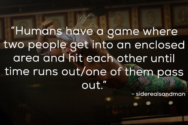 photo caption - Humans have a game where two people get into an enclosed area and hit each other until time runs outone of them pass out." siderealsandman