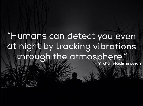 night of the hunter - Humans can detect you even at night by tracking vibrations through the atmosphere." mikhailvladimirovich