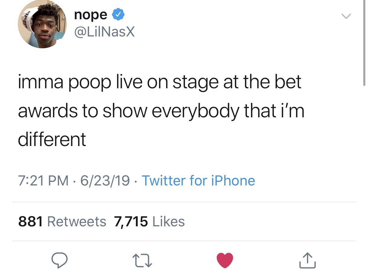 black twitter - nope imma poop live on stage at the bet awards to show everybody that i'm different