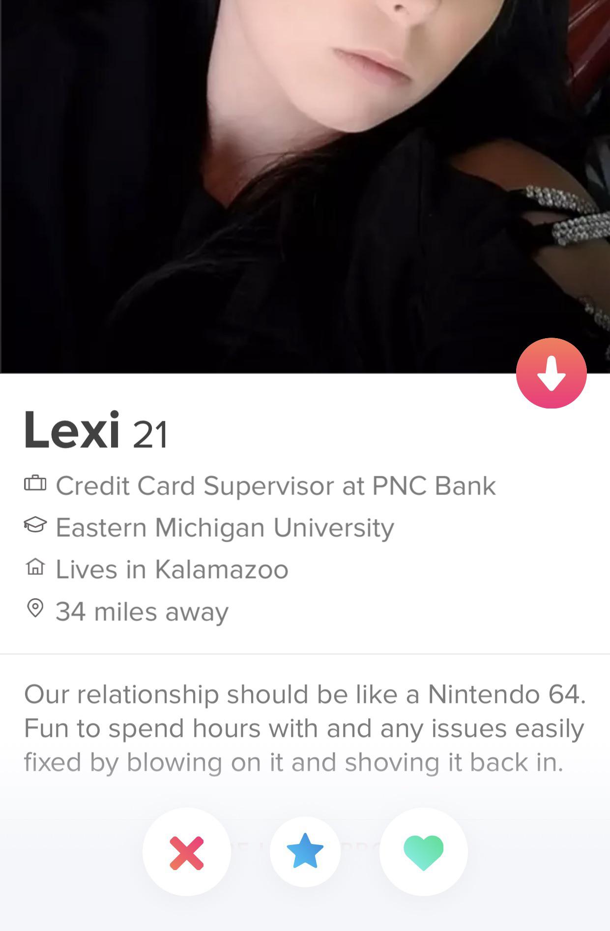 tinder - scranton white pages - Lexi 21 Credit Card Supervisor at Pnc Bank @ Eastern Michigan University A Lives in Kalamazoo 34 miles away Our relationship should be a Nintendo 64. Fun to spend hours with and any issues easily fixed by blowing on it and 