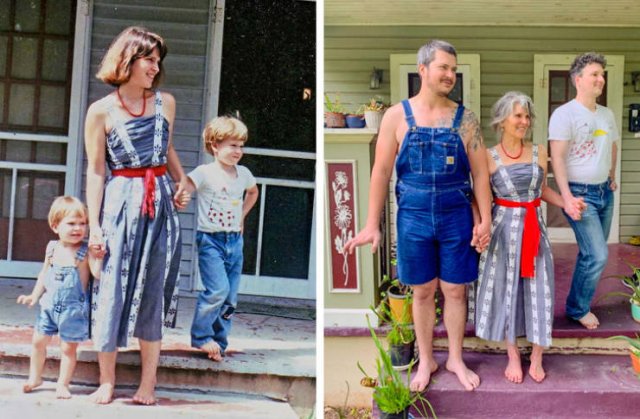 25 People recreating old photos.