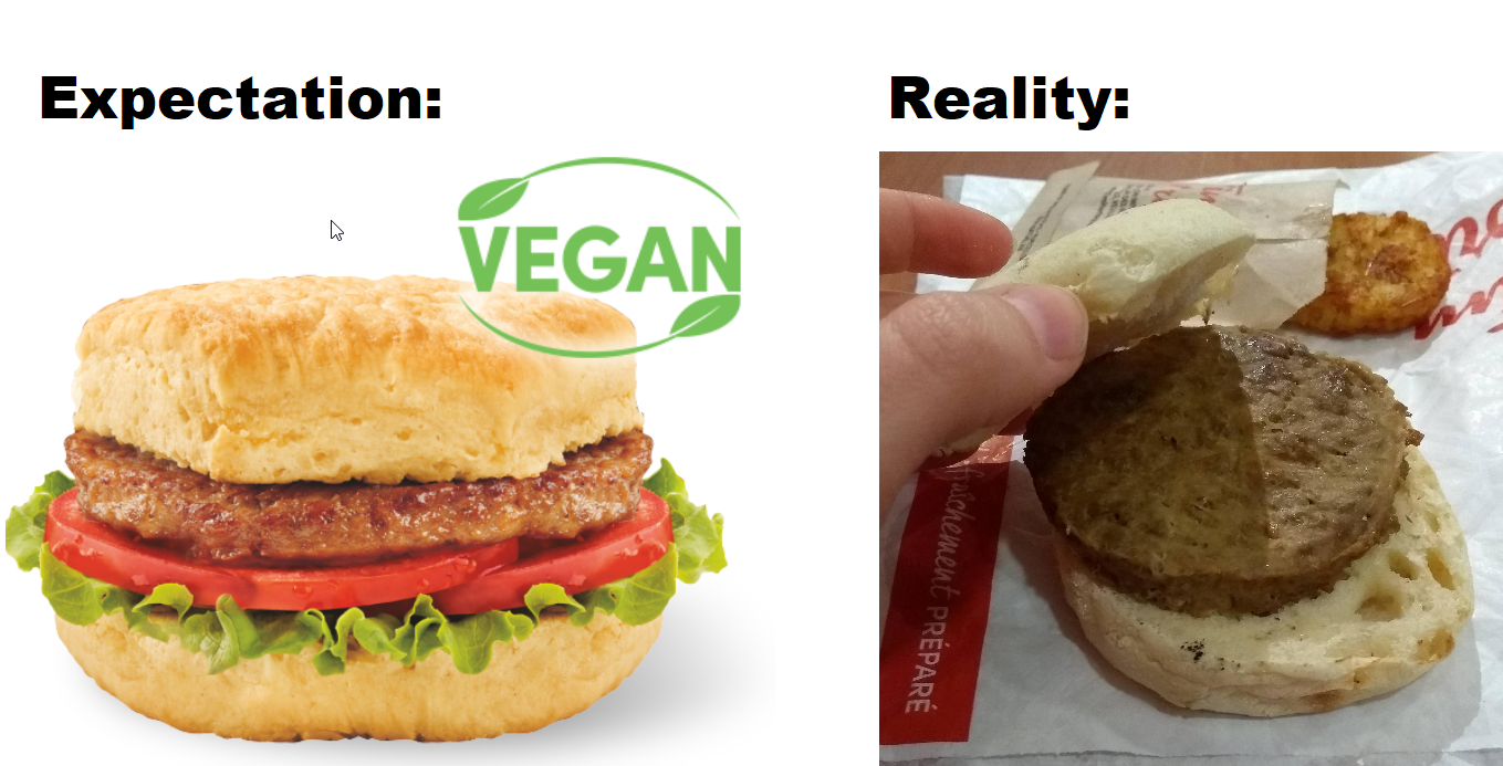 Expectation vs. Reality - fast food vegan burger