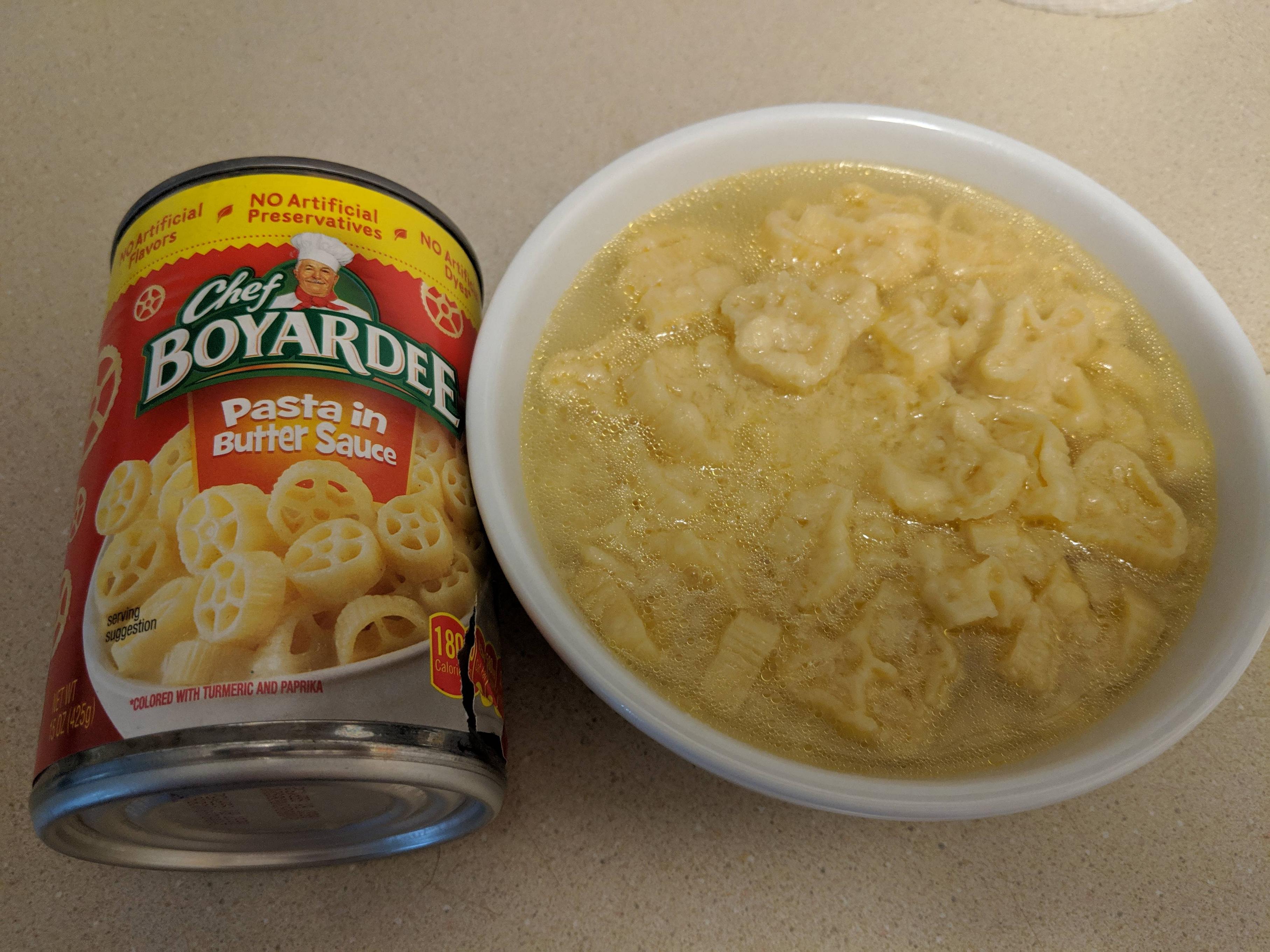 Expectation vs. Reality - junk foodno Artificial Preservative Chef Boyardee Pasta in Butter Sauce