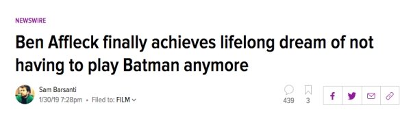 diagram - Newswire Ben Affleck finally achieves lifelong dream of not having to play Batman anymore Sam Barsanti 13019 pm. Filed to Film 4393