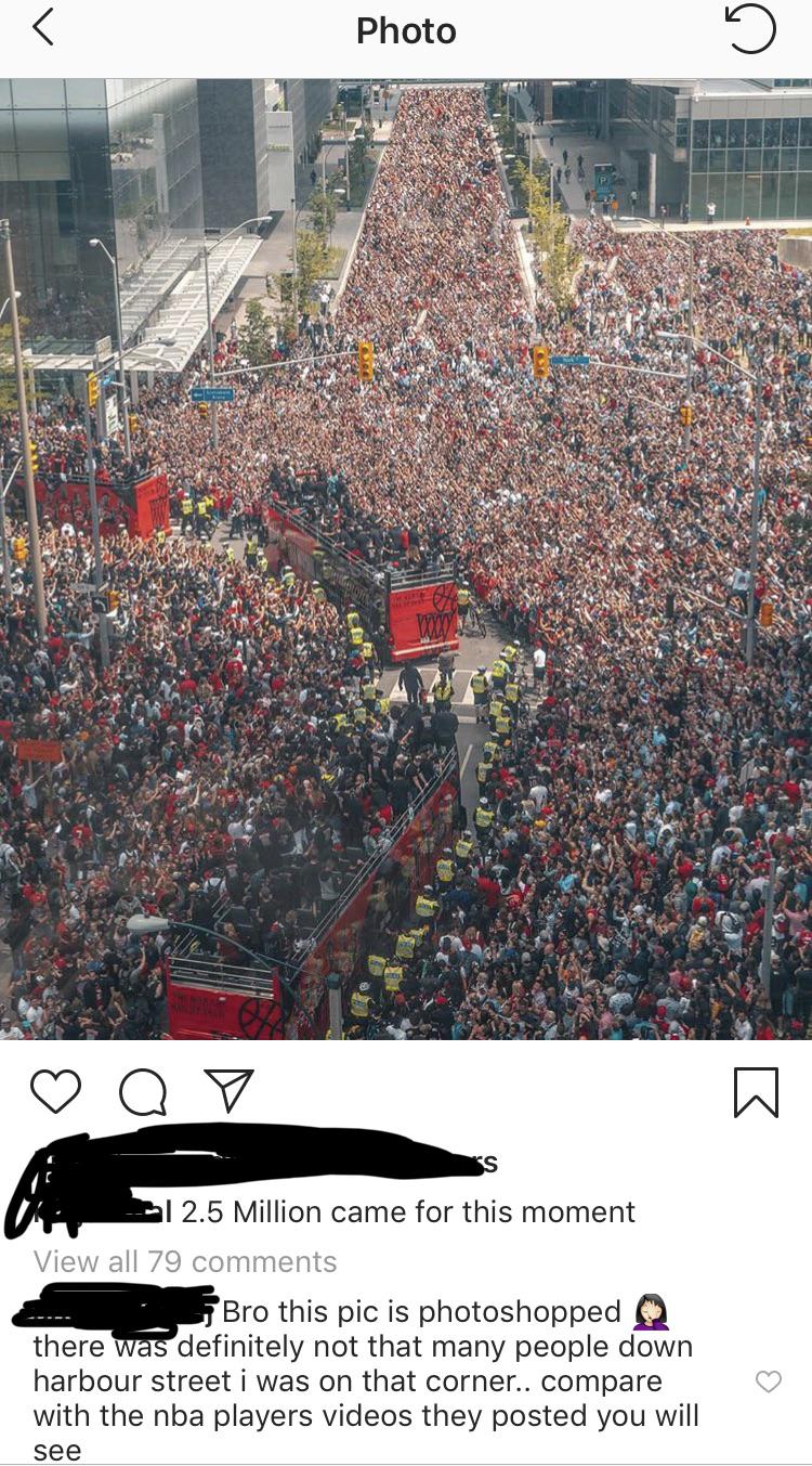 social media liars - 2.5 Million came for this moment - Bro this pic is photoshopped there was definitely not that many people down harbour street i was on that corner.. compare with the nba players videos they posted you will see