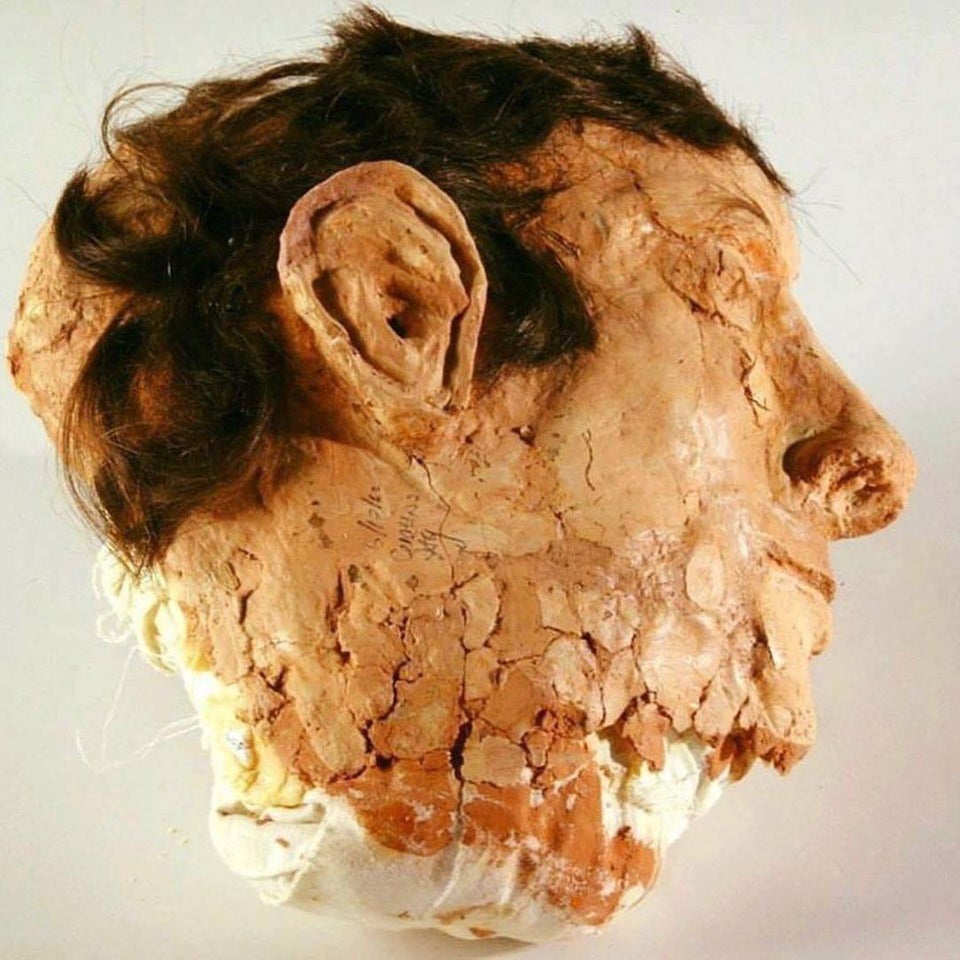 One of four heads fashioned from cotton, soap and human hair placed by Alcatraz prisoners.