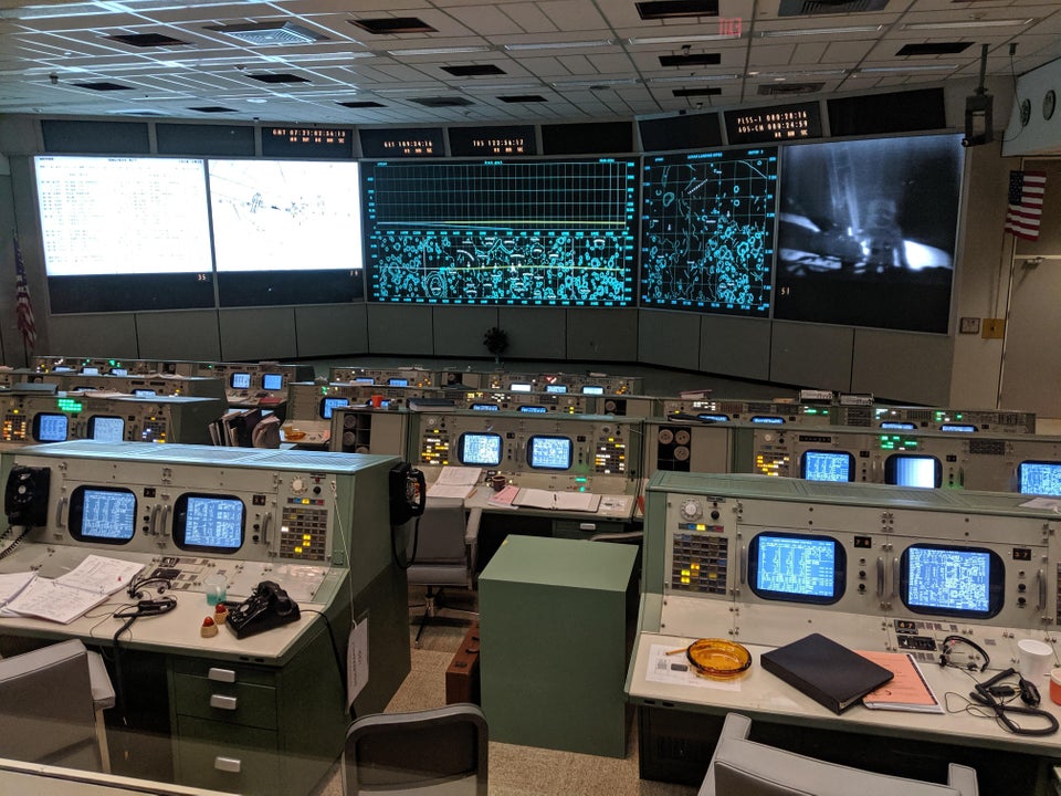 The newly restored Apollo Mission Control Room.