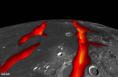 According to a theory, back when dinosaurs existed there may have been volcanoes that were erupting on the moon.