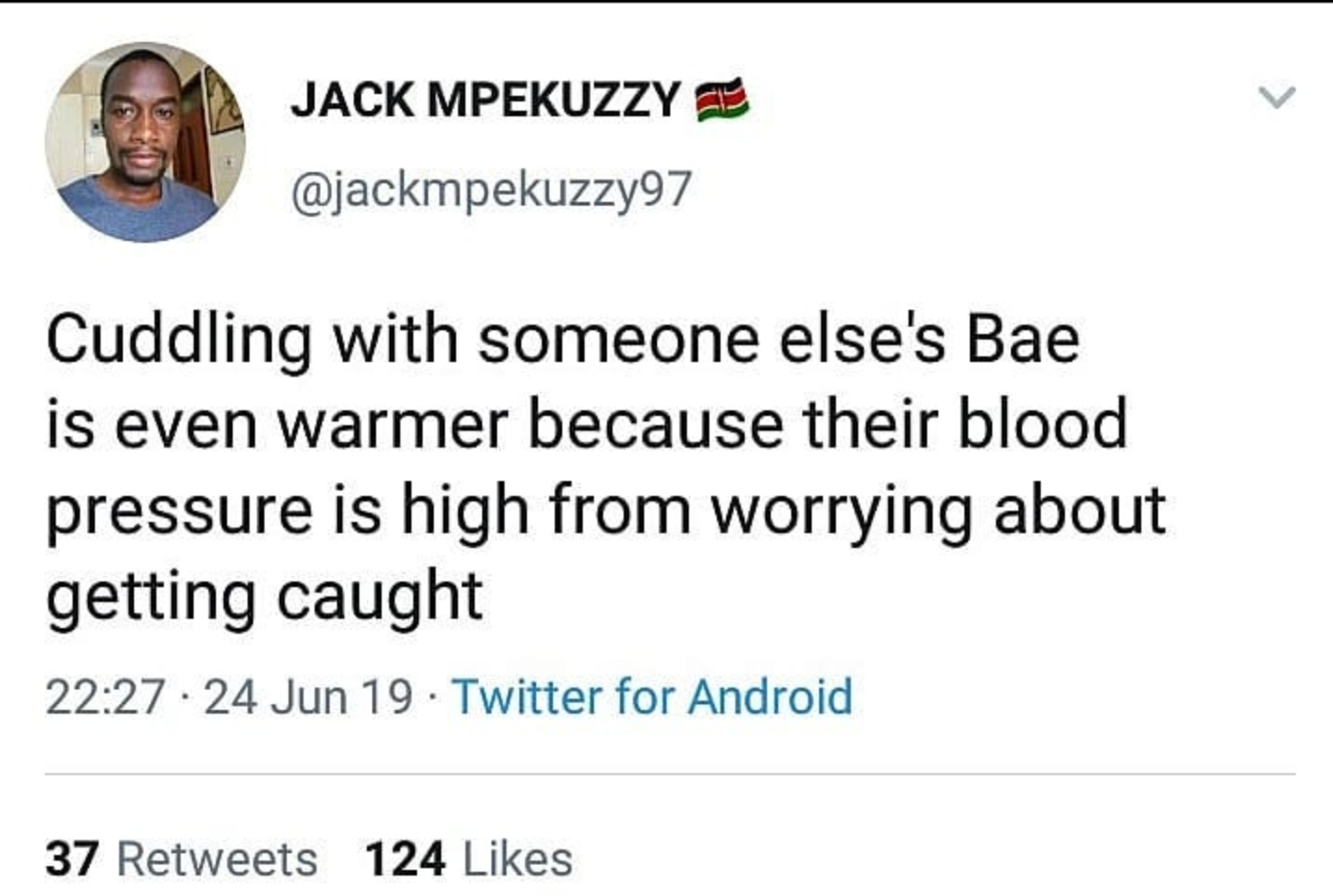 black twitter - Jack Mpekuzzy E Cuddling with someone else's Bae is even warmer because their blood pressure is high from worrying about getting caught