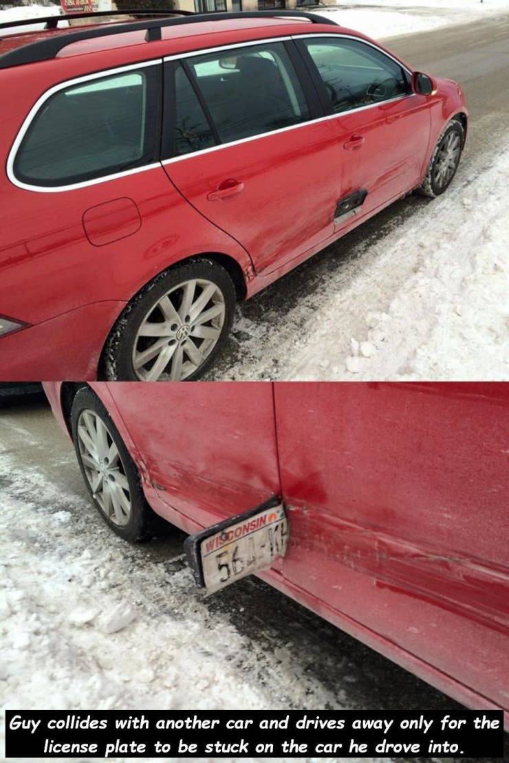 bad day hit and run karma - Su Le Wisconsin Guy collides with another car and drives away only for the license plate to be stuck on the car he drove into.