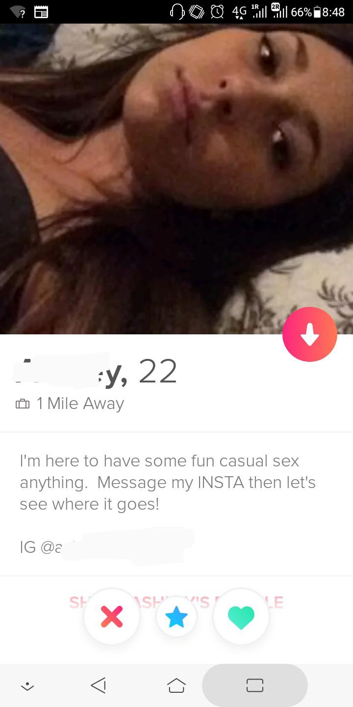 tinder wins and fails -I'm here to have some fun casual sex anything. Message my Insta then let's see where it goes!