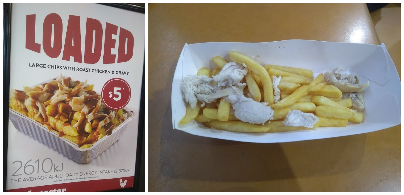 junk food - Loaded Large Chips With Roast Chicken & Gravy 12610% The Average Adult Daily Energy Intake Is Doo