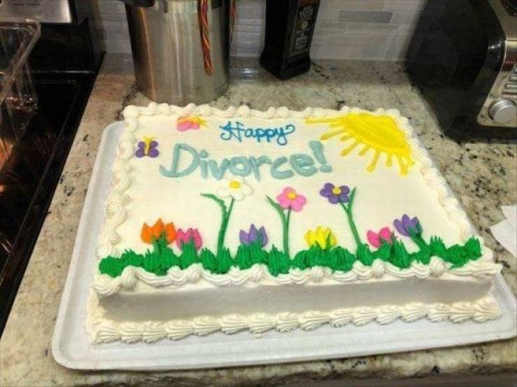 buttercream frosted cake celebrating divorce