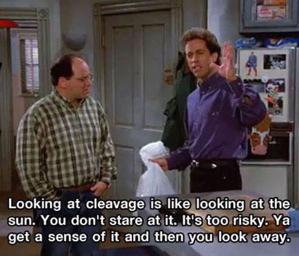 seinfeld quotes - Looking at cleavage is looking at the sun. You don't stare at it. It's too risky. Ya get a sense of it and then you look away.