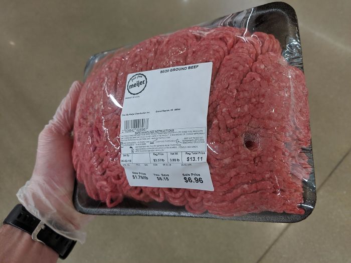 ground beef with a finger hole in it