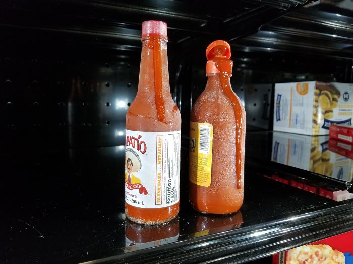 hot sauce frozen and returned to the warm aisle