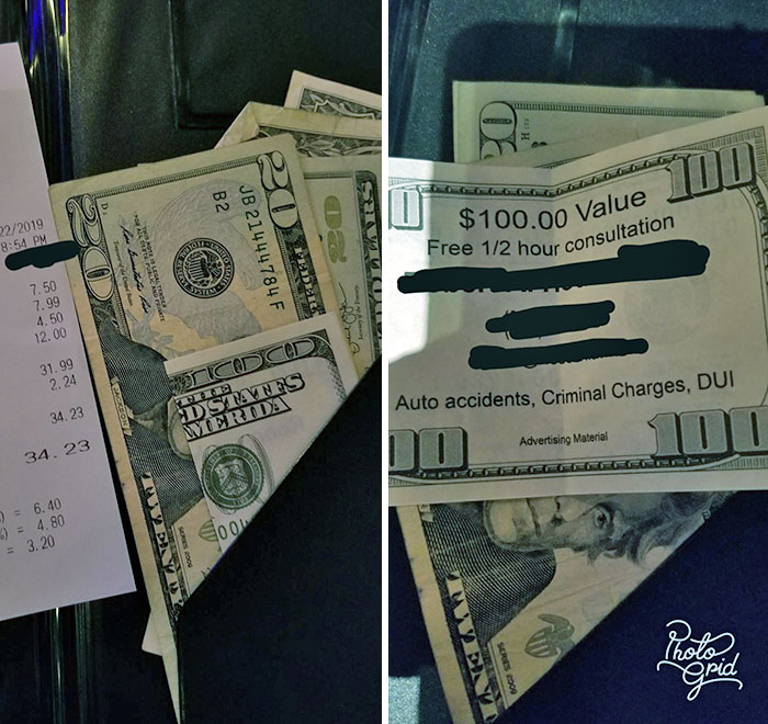 fake 100 dollar bill left for a tip