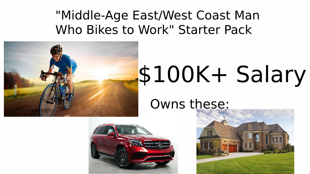 Starter Pack Meme - middle age guy bikes to work