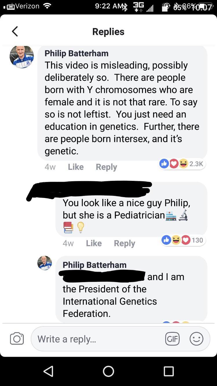 Philip Batterham This video is misleading, possibly deliberately so. There are people born with Y chromosomes who are female and it is not that rare. To say so is not leftist. You just need an education in genetics. Further,…