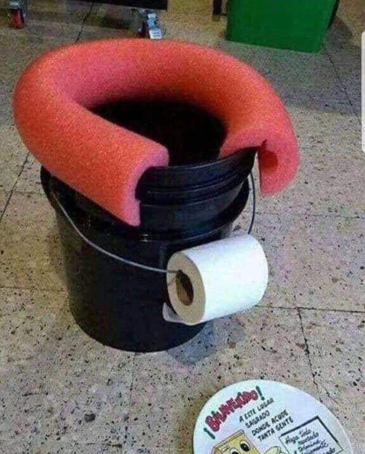 bucket toilet with pool noodle