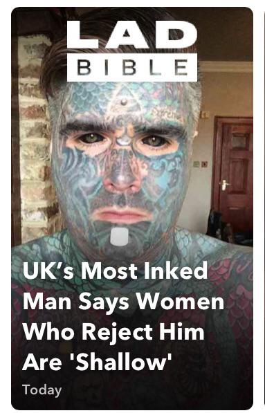 poster - Lad Bible Uk's Most Inked Man Says Women Who Reject Him Are 'Shallow' Today