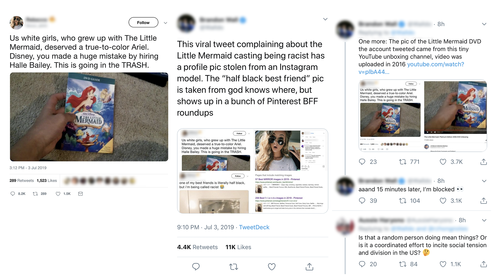 quit your bullshit - Us white girls, who grew up with The Little Mermaid, deserved a truetocolor Ariel. Disney, you made a huge mistake by hiring Halle Bailey. This is going in the Trash. One more The pic of the Little Mermaid Dvd the account tweeted came