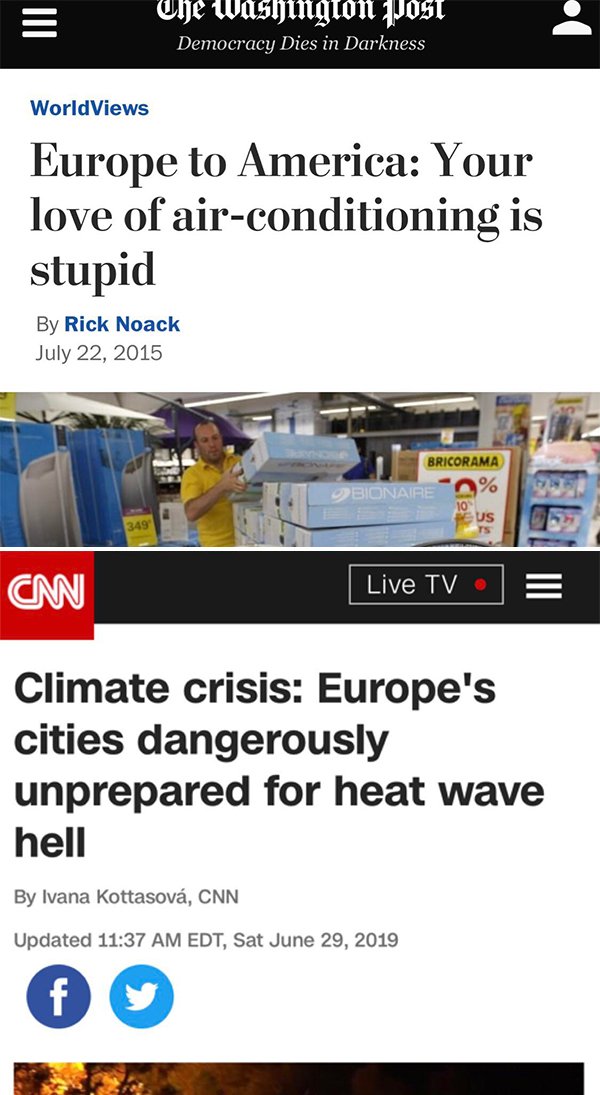 web page - The Washington Post Democracy Dies in Darkness WorldViews Europe to America Your love of airconditioning is stupid By Rick Noack Bricorama Ubionaire % 349 Cm Live Tv Climate crisis Europe's cities dangerously unprepared for heat wave hell By Iv