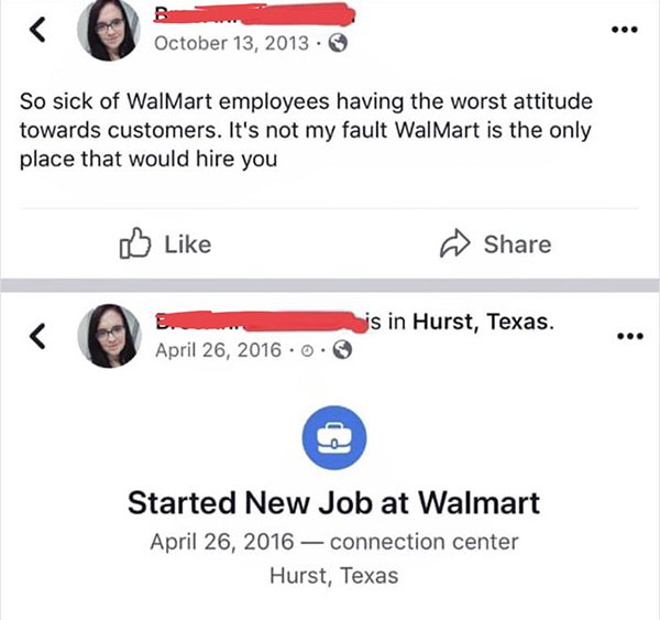 angle - . So sick of Walmart employees having the worst attitude towards customers. It's not my fault Walmart is the only place that would hire you is in Hurst, Texas. .0. Started New Job at Walmart connection center Hurst, Texas