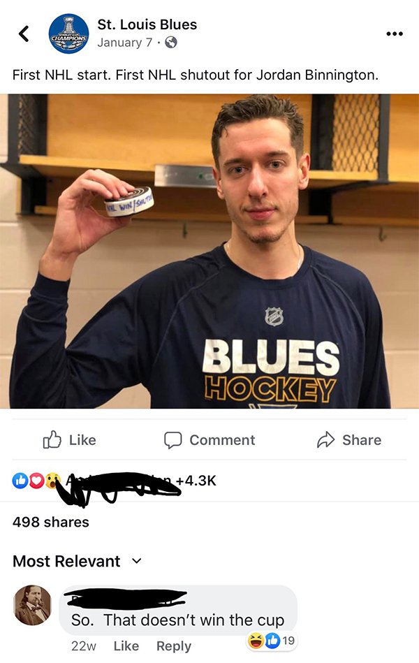 jordan binnington nose - St. Louis Blues January 7. Champions First Nhl start. First Nhl shutout for Jordan Binnington. Din To Blues Hockey D Comment 00 243 498 Most Relevant v So. That doesn't win the cup 22w 319