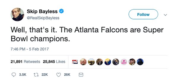 diagram - Skip Bayless Bayless v Well, that's it. The Atlanta Falcons are Super Bowl champions. 21,891 25,845 26K
