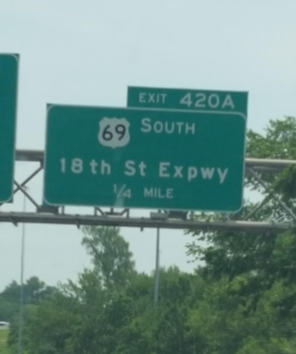 Taking exit 420 leads to highway 69.