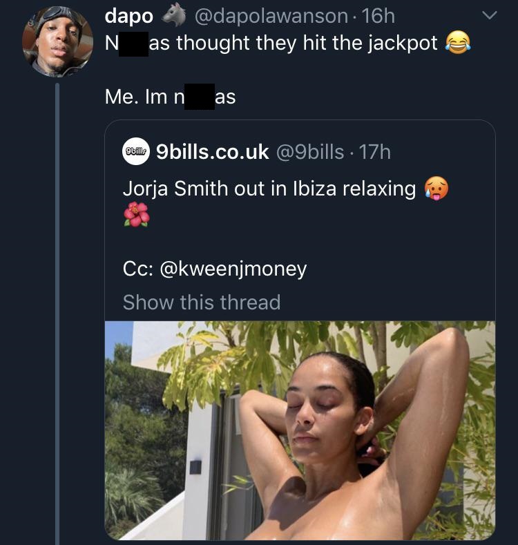 black twitter - as thought they hit the jackpot Me. Im n as  out in Ibiza relaxing Cc Show this thread