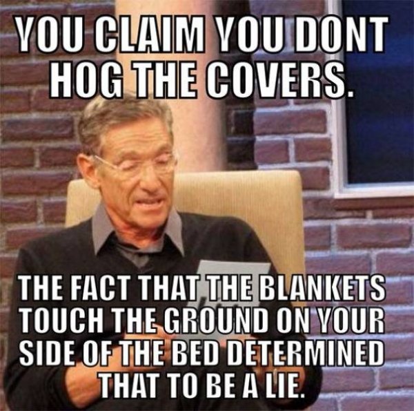 work meetings meme - You Claim You Dont Hog The Covers The Fact That The Blankets Touch The Ground On Your Side Of The Bed Determined That To Be A Lie.