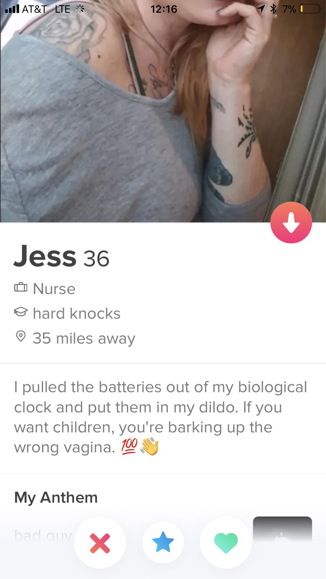 shameless tinder - Jess 36 0 Nurse hard knocks 35 miles away I pulled the batteries out of my biological clock and put them in my dildo. If you want children, you're barking up the wrong vagina. 100 My Anthem bad quv