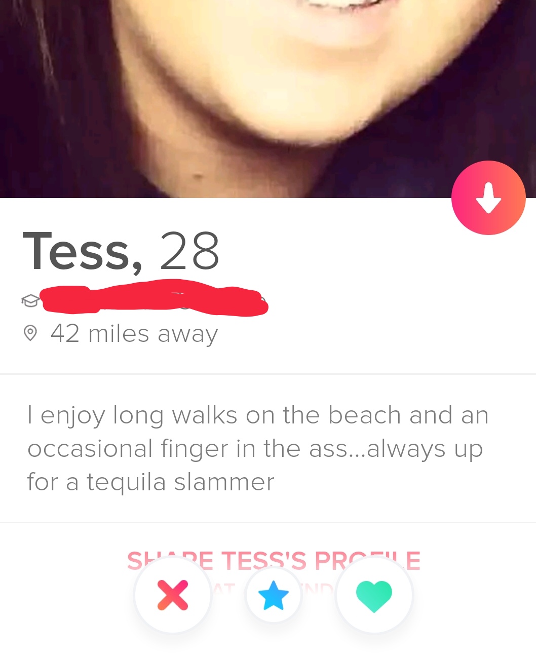 shameless tinder - Tess, 28 42 miles away Tenjoy long walks on the beach and an occasional finger in the ass...always up for a tequila slammer Shade Tess'S Prc