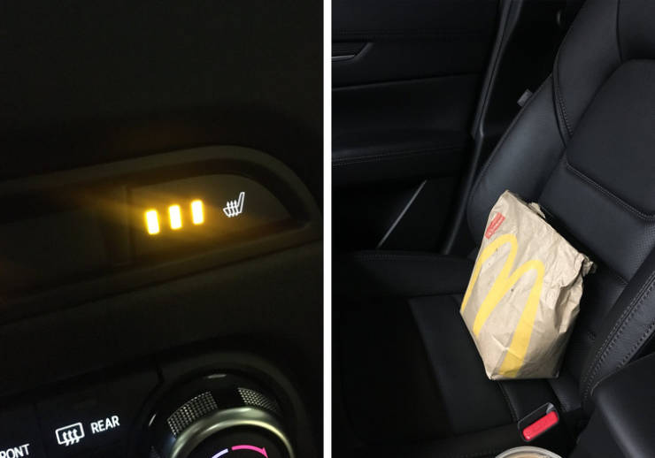 In order to bring food home and keep it warm, turn on the seat heater.