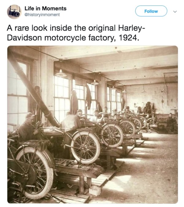 vintage harley davidson - Life in Moments v A rare look inside the original Harley Davidson motorcycle factory, 1924.