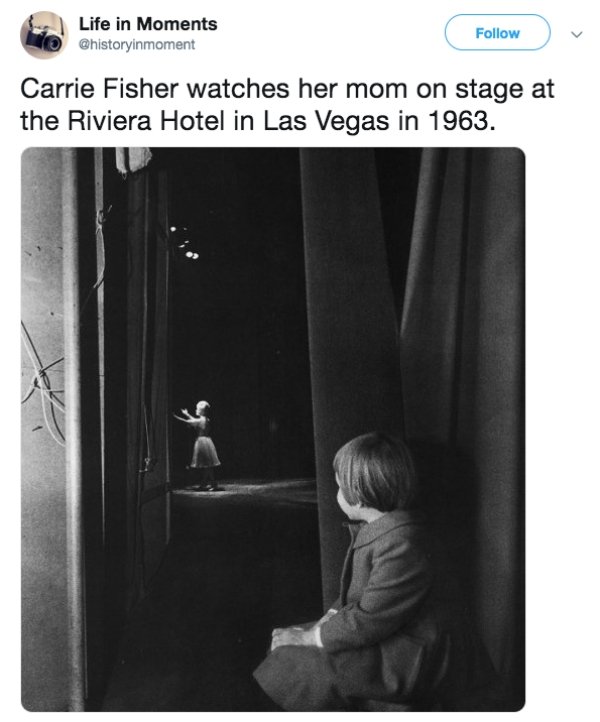 carrie fisher watching debbie reynolds perform - Life in Moments Carrie Fisher watches her mom on stage at the Riviera Hotel in Las Vegas in 1963.