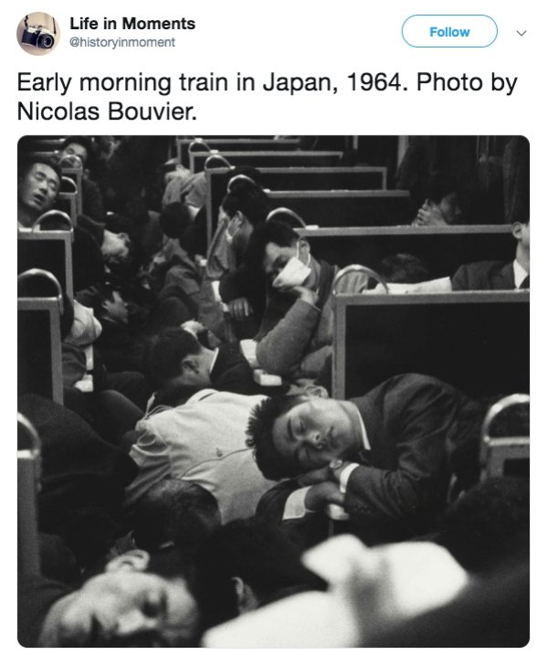 early morning train in japan 1964 - Life in Moments Early morning train in Japan, 1964. Photo by Nicolas Bouvier.