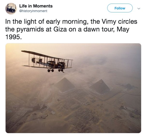 angle - Life in Moments In the light of early morning, the Vimy circles the pyramids at Giza on a dawn tour, .