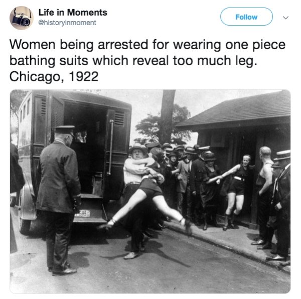 chicago in 1922 - Life in Moments Women being arrested for wearing one piece bathing suits which reveal too much leg. Chicago, 1922