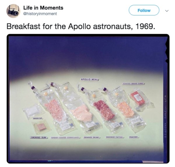 plastic - Life in Moments Breakfast for the Apollo astronauts, 1969. Apollo Meal Veelare aa Koduk Orange Dunk