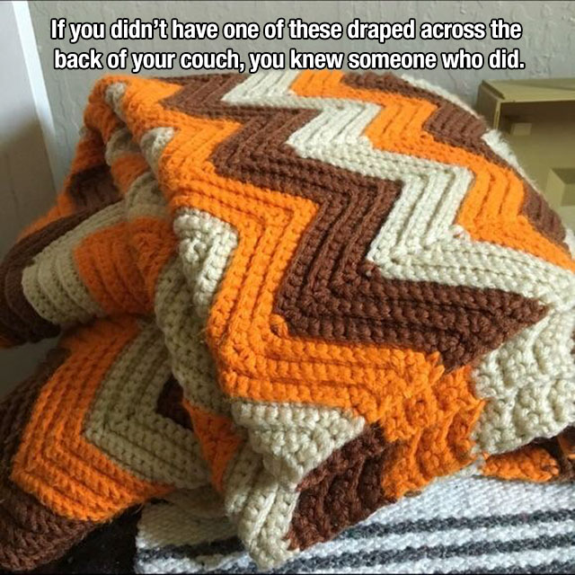 nostalgic 70s knit blanket - If you didn't have one of these draped across the back of your couch, you knew someone who did.