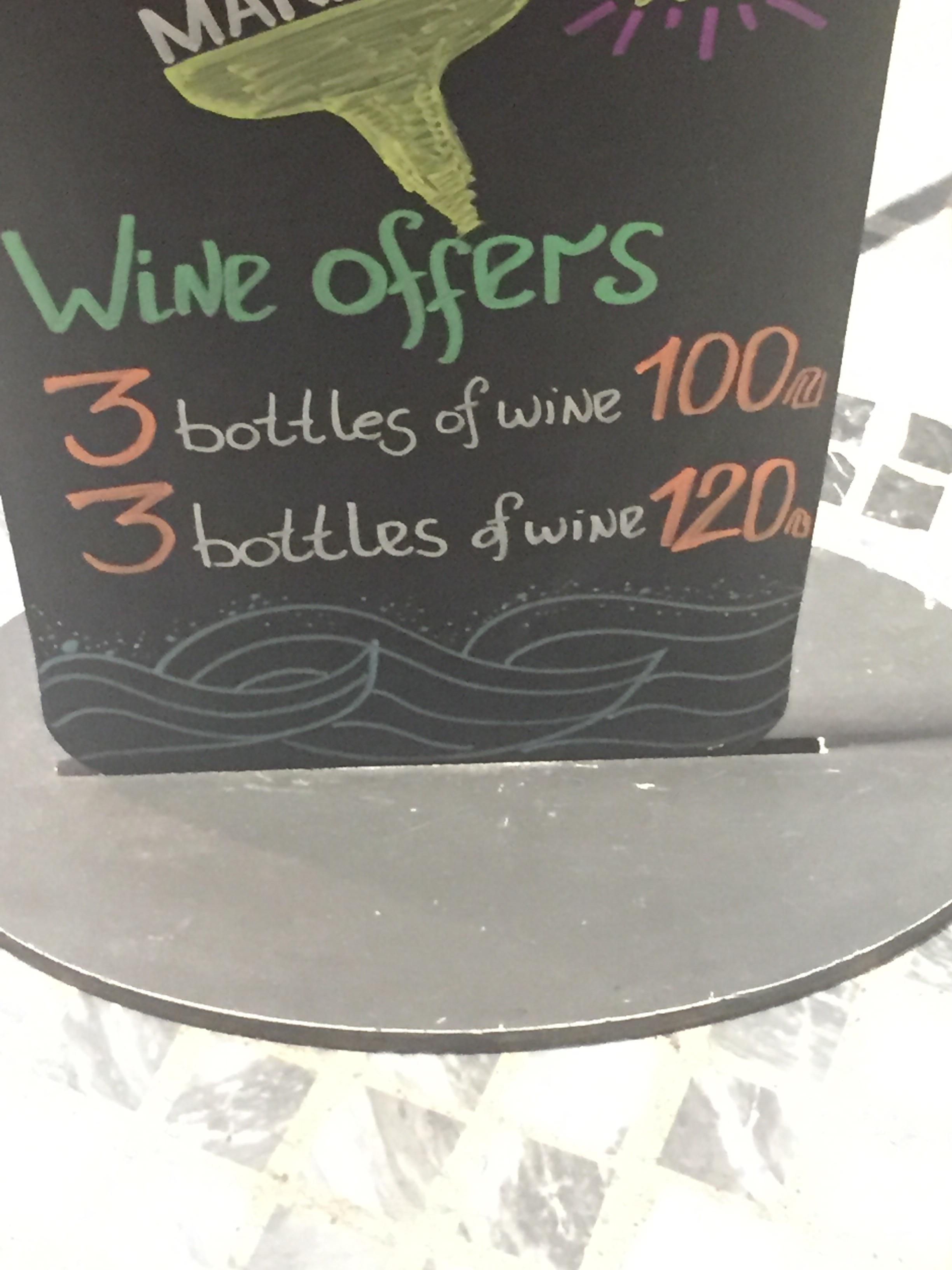 Wine offers 3 bottles of wine 100m 3 bottles of wipe 120.