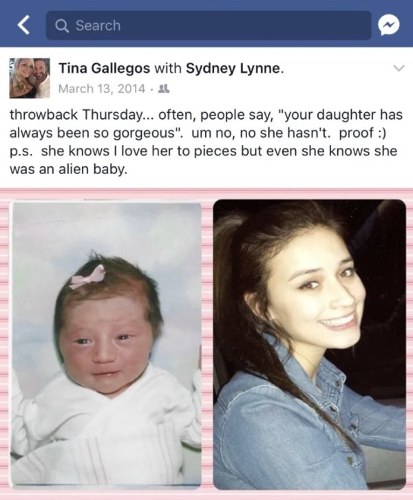 savage mom roasts - ugly baby picture next to cute adult picture