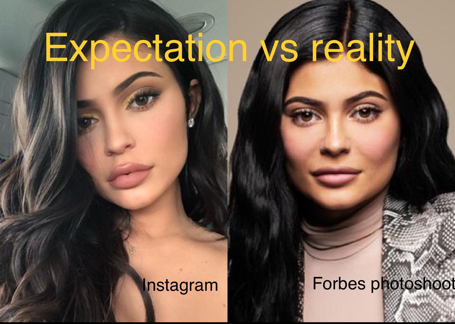 kylie lips - Expectation vs reality Instagram Forbes photoshoot