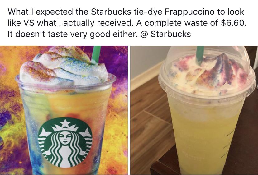 starbucks tie dye frappuccino recipe - What I expected the Starbucks tiedye Frappuccino to look Vs what I actually received. A complete waste of $6.60. It doesn't taste very good either. @ Starbucks