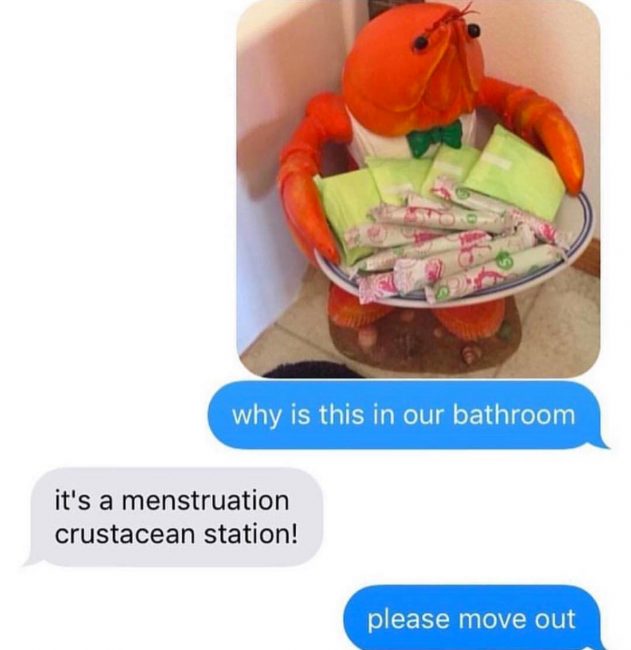crustacean sanitation station - why is this in our bathroom it's a menstruation crustacean station! please move out
