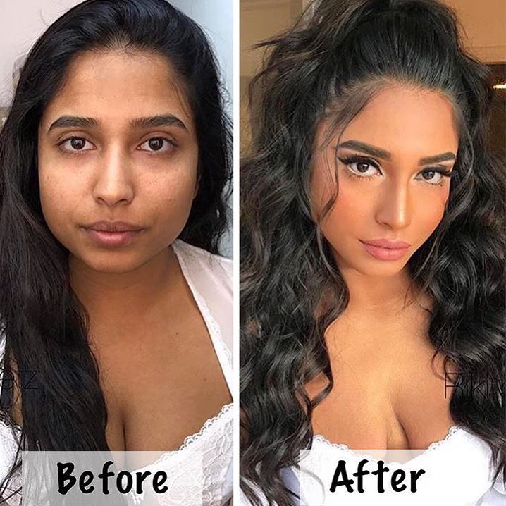 makeup black hair - Before After