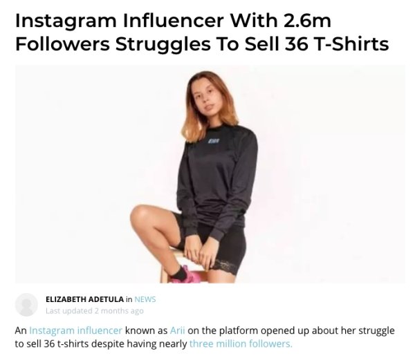 arii shirts - Instagram Influencer With 2.6m ers Struggles To Sell 36 TShirts Elizabeth Adetula in News Last updated 2 months ago An Instagram influencer known as Arii on the platform opened up about her struggle to sell 36 tshirts despite having nearly t